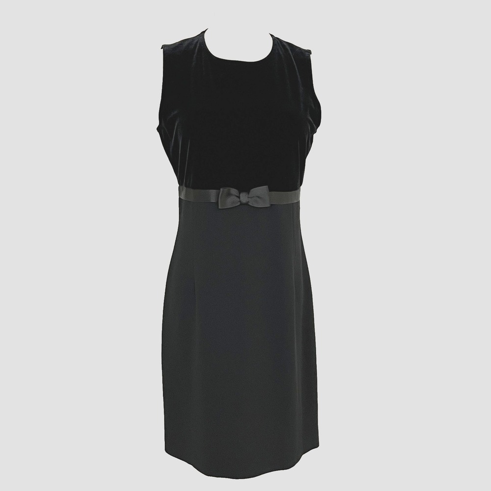 VTG Ann Taylor Woman's Dress Sz 6 Black Velvet Bow Sheath Minimalist USA Evening - Picture 2 of 9